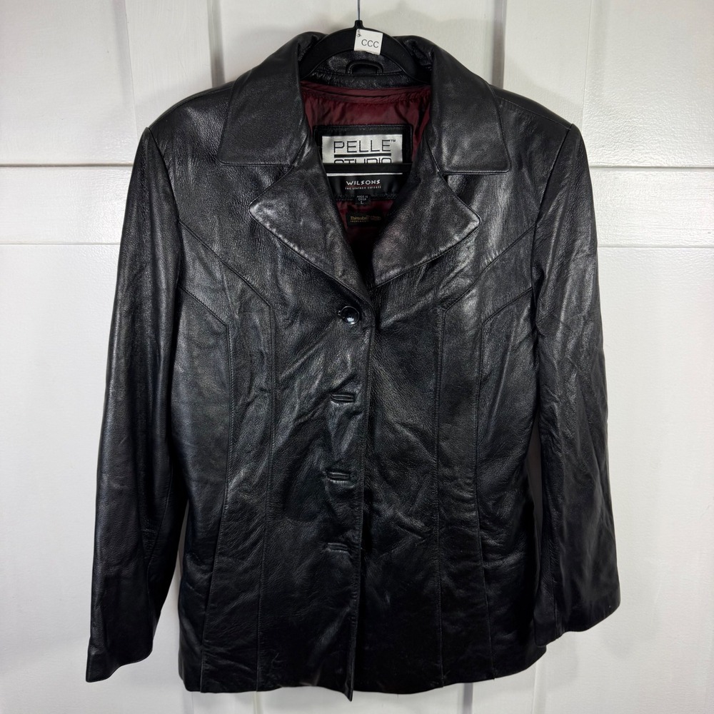 Pelle Studio Jacket Ladies Wilsons Leather Thinsulate Removable Liner Sz L Black